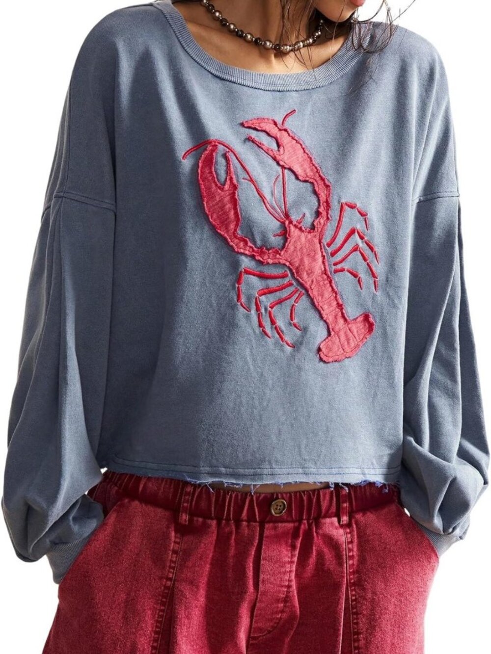 Vintage Lobster Graphic Tee Sweatshirt for Women | Cute Casual Top, Summer Style